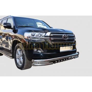 Защита переднего бампера тройная с защитой «акула» d76/60/42 для Toyota Land Cruiser 200 2015-