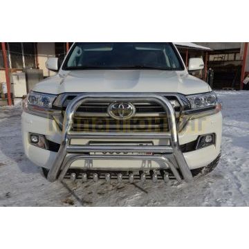 Защита переднего бампера скоба высокая+акула d76/60/42 для Toyota Land Cruiser 200 2015-