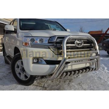 Защита переднего бампера скоба высокая+акула d76/60/42 для Toyota Land Cruiser 200 2015-