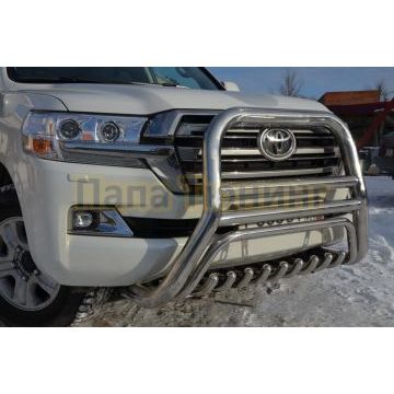 Защита переднего бампера скоба высокая+акула d76/60/42 для Toyota Land Cruiser 200 2015-