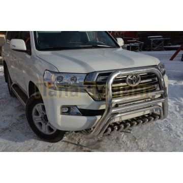 Защита переднего бампера скоба высокая+акула d76/60/42 для Toyota Land Cruiser 200 2015-