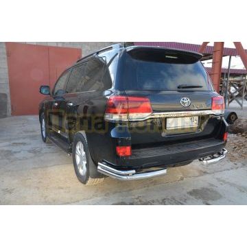 Защита заднего бампера угловая двойная d76/42 для Toyota Land Cruiser 200 2015-