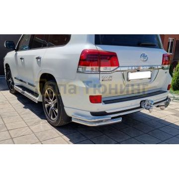 Защита заднего бампера угловая двойная d60/42 для Toyota Land Cruiser 200 Executive Lounge 2018-