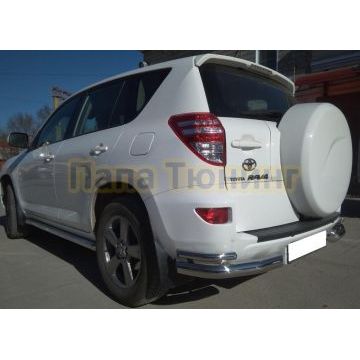 Защита заднего бампера угловая двойная d76/42 для Toyota RAV4 2010-2012