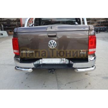 Защита заднего бампера двойная угловая d76/42 для Volkswagen Amarok 2016-