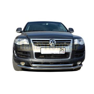 Защита переднего бампера двойная d60/60 для Volkswagen Touareg 2007-2010