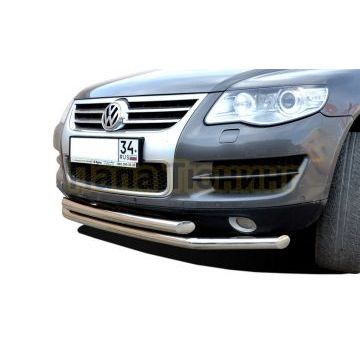 Защита переднего бампера двойная d60/60 для Volkswagen Touareg 2007-2010