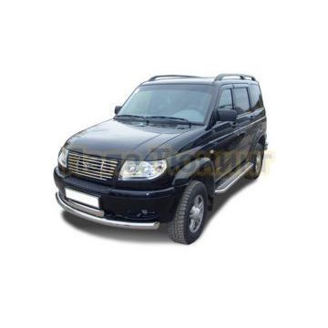 Защита переднего бампера двойная овал d76/75х42 для УАЗ Патриот 2005-2014