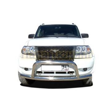 Защита переднего бампера радиус с низкой скобой d76/60 для УАЗ Патриот 2005-2014