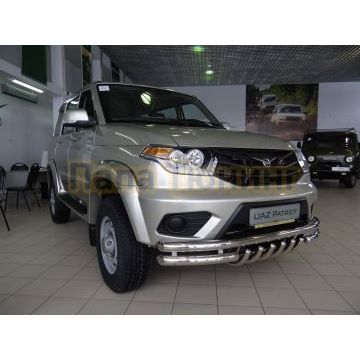 Защита переднего бампера тройная с защитой «акула» d60/60/42 для УАЗ Патриот 2015-2017