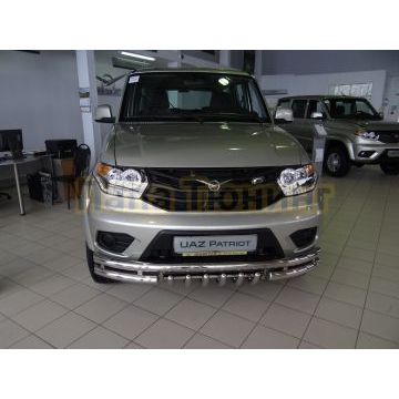 Защита переднего бампера тройная с защитой «акула» d60/60/42 для УАЗ Патриот 2015-2017