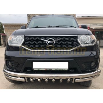 Защита переднего бампера тройная с защитой «акула» d60/60/42 для УАЗ Патриот 2015-2017