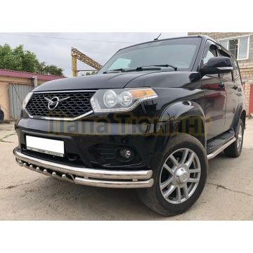 Защита переднего бампера тройная с защитой «акула» d60/60/42 для УАЗ Патриот 2015-2017