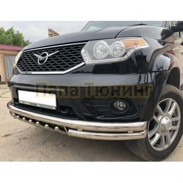 Защита переднего бампера тройная с защитой «акула» d60/60/42 для УАЗ Патриот 2015-2017