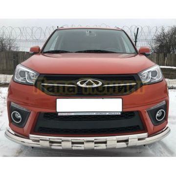 Защита переднего бампера двойная с перемычками d60/42 для Chery Tiggo 3 2017-