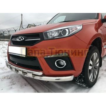 Защита переднего бампера двойная с перемычками d60/42 для Chery Tiggo 3 2017-