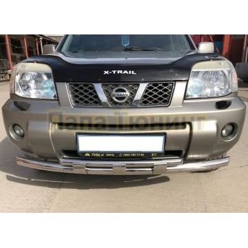 Защита переднего бампера двойная с перемычками Папа Тюнинг d60/42 для Nissan X-trail 2007-2010 (Т31) Второе поколение (в т.ч. Рестайлинг 2010г.)