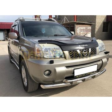 Защита переднего бампера двойная с перемычками Папа Тюнинг d60/42 для Nissan X-trail 2007-2010 (Т31) Второе поколение (в т.ч. Рестайлинг 2010г.)