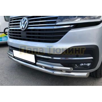 Защита переднего бампера двойная d60/42 для Volkswagen T6 2020-