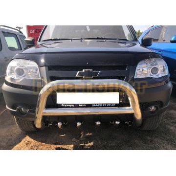 Защита переднего бампера скоба высокая+акула d76/60/42 для Chevrolet Niva 2010-