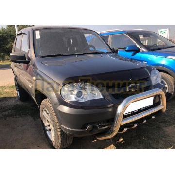Защита переднего бампера скоба высокая+акула d76/60/42 для Chevrolet Niva 2010-