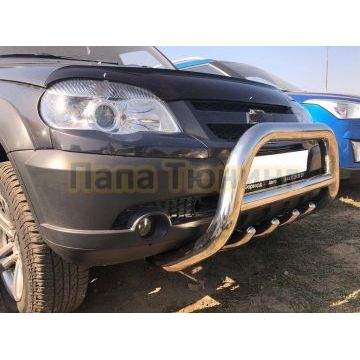 Защита переднего бампера скоба высокая+акула d76/60/42 для Chevrolet Niva 2010-