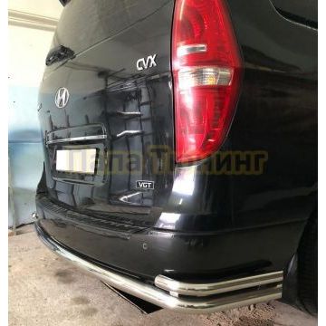 Защита заднего бампера угловая большая двойная d60/42 для Hyundai H-1 Grand Starex 2015-2018