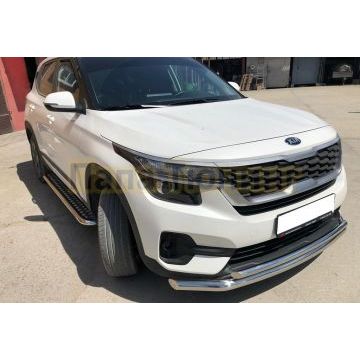 Защита переднего бампера двойная d60/42 для Kia Seltos 2020-