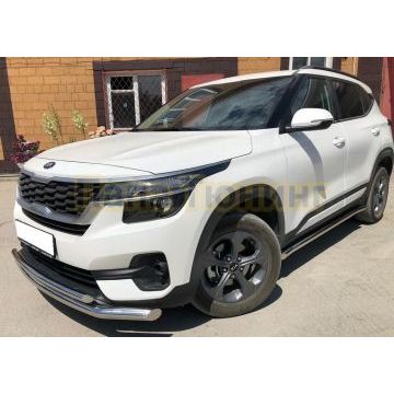 Защита переднего бампера двойная d60/42 для Kia Seltos 2020-