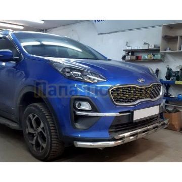 Защита переднего бампера двойная с перемычками d60/42 для Kia Sportage 2018-2021
