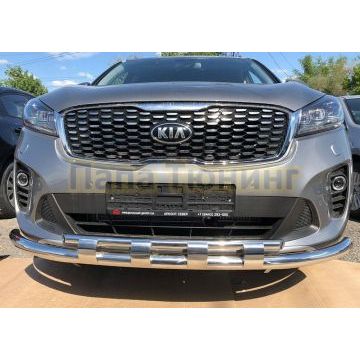 Защита переднего бампера двойная с перемычками d60/42 для Kia Sorento Prime 2018-