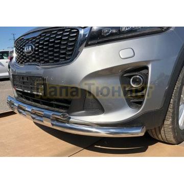 Защита переднего бампера двойная с перемычками d60/42 для Kia Sorento Prime 2018-