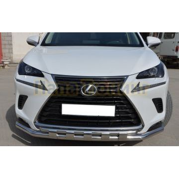 Защита переднего бампера двойная с перемычками d60/42 для Lexus NX200/NX300 2017-