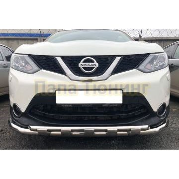Защита переднего бампера двойная с перемычками d60/42 для Nissan Qashqai 2015-2019