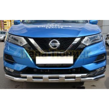 Защита переднего бампера двойная с перемычками d60/42 для Nissan Qashqai 2019-