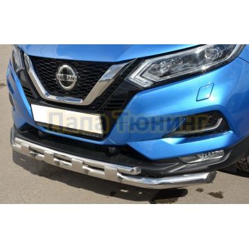 Защита переднего бампера двойная с перемычками d60/42 для Nissan Qashqai 2019-
