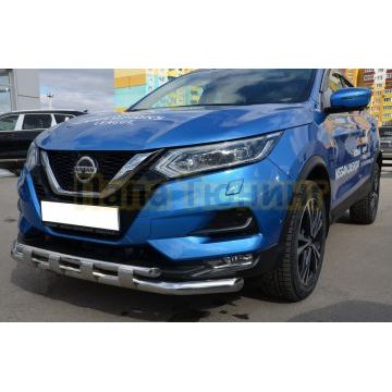 Защита переднего бампера двойная с перемычками d60/42 для Nissan Qashqai 2019-