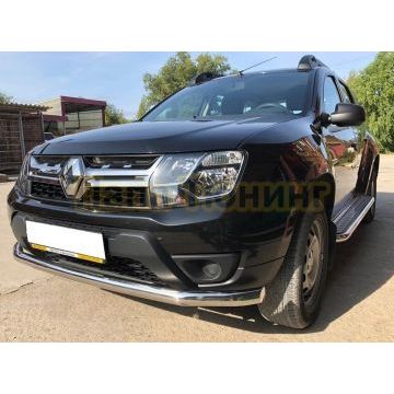 Защита переднего бампера с двумя подгибами d60 для Renault Duster 2015-2021