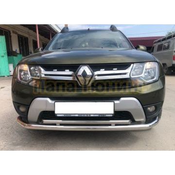 Защита переднего бампера двойная с двумя подгибами d60/42 для Renault Duster 2015-2021