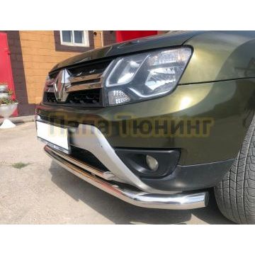 Защита переднего бампера двойная с двумя подгибами d60/42 для Renault Duster 2015-2021