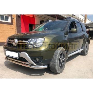 Защита переднего бампера двойная с двумя подгибами d60/42 для Renault Duster 2015-2021