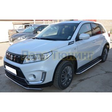 Пороги с накладным листом d42 для Suzuki Vitara 2019-