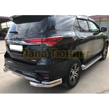 Защита заднего бампера двойная угловая d76/42 для Toyota Fortuner TRD 2018-
