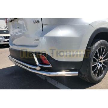 Защита заднего бампера угловая большая двойная d60/42 для Toyota Highlander 2017-2020