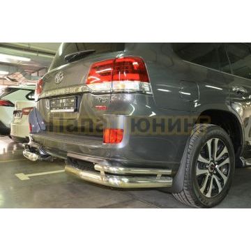 Защита заднего бампера угловая двойная d76/42 для Toyota Land Cruiser 200 TRD 2019-