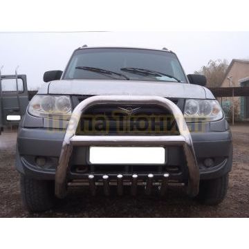 Защита переднего бампера скоба высокая+акула d76/42 для УАЗ Патриот 2005-2014