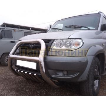 Защита переднего бампера скоба высокая+акула d76/42 для УАЗ Патриот 2005-2014