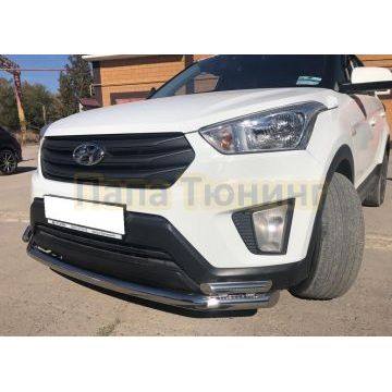Защита переднего бампера двойная d60/42 для Hyundai Creta 2016-2021
