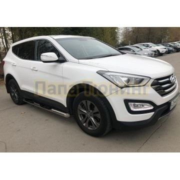 Пороги труба с проступью d76 для Hyundai Santa Fe 2012-2015