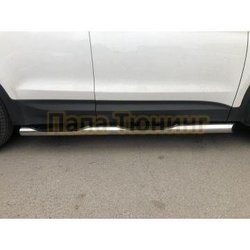 Пороги труба с проступью d76 для Hyundai Santa Fe 2012-2015
